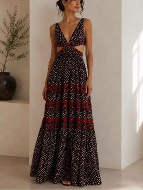 Diane Von Furstenberg Black and Red Maxi Dress